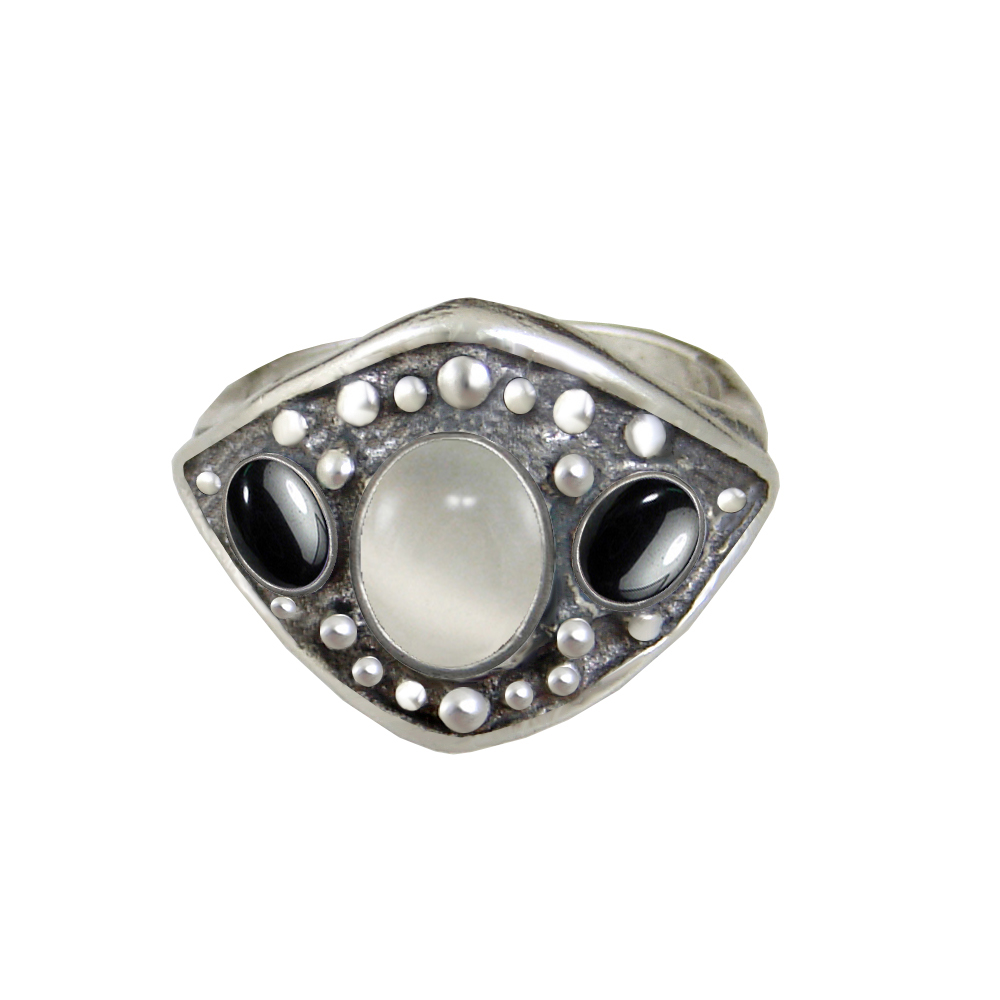 Sterling Silver Medieval Lady's Ring with White Moonstone Size 7